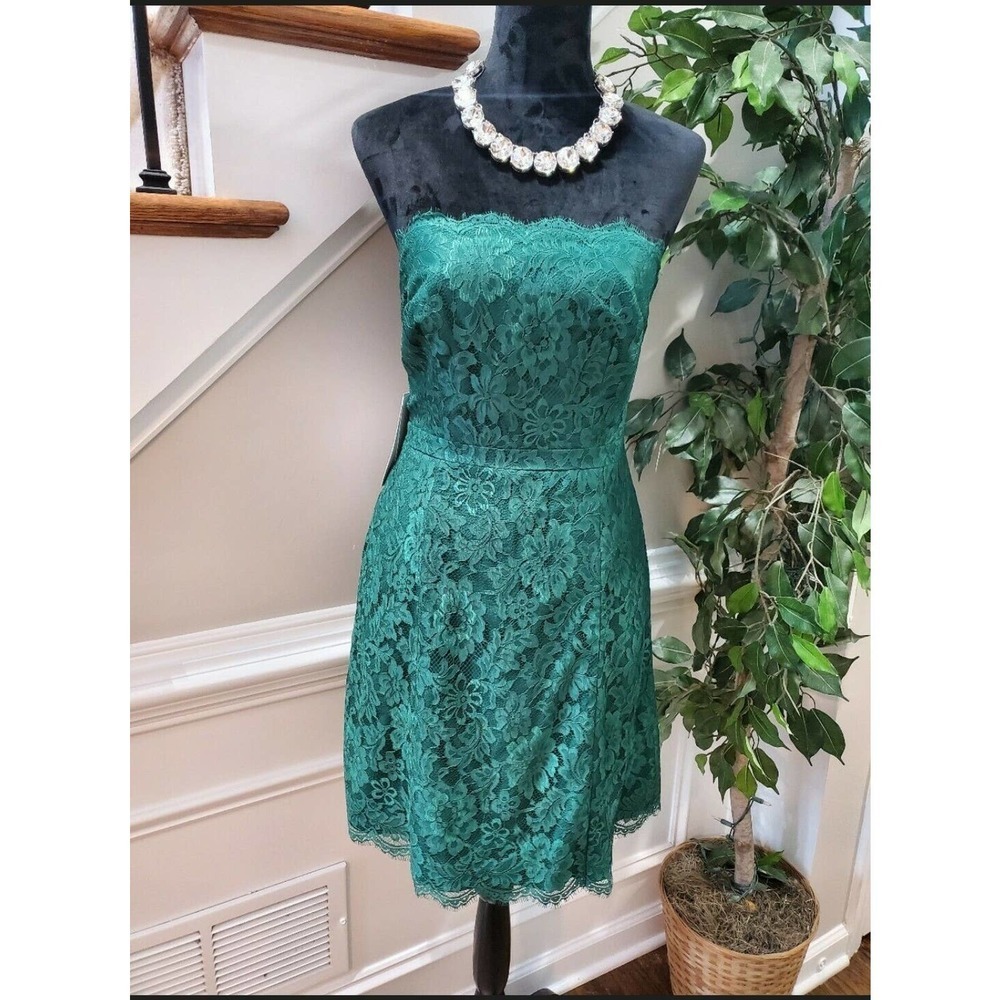 Weddington Way Women's Green Floral Nylon Off the Shoulder Knee Length Dress 8